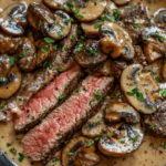 Pan-Seared Garlic Butter Steak with Mushroom Cream Sauce