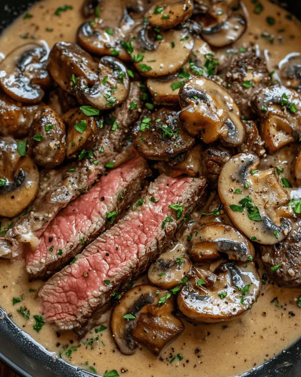 Pan-Seared Garlic Butter Steak with Mushroom Cream Sauce