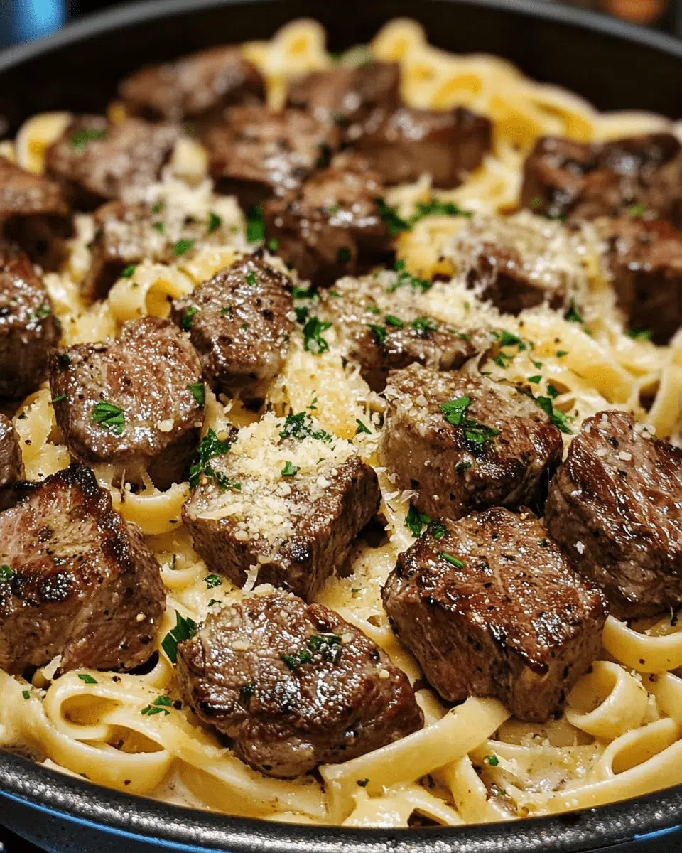 Garlic Butter Steak Bites with Creamy Parmesan Pasta