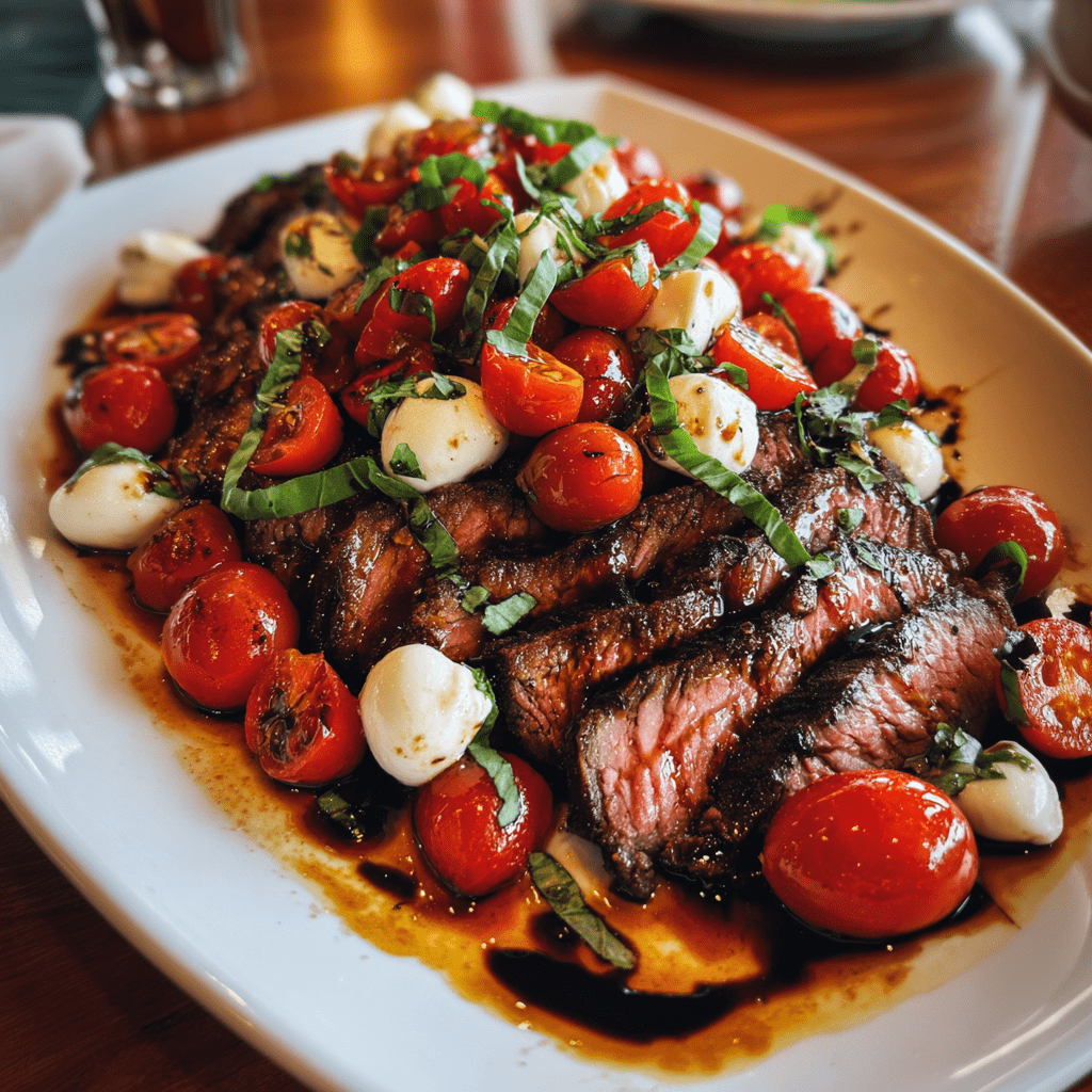 Grilled Balsamic Steak with Mozzarella, Tomatoes & Fresh Basil