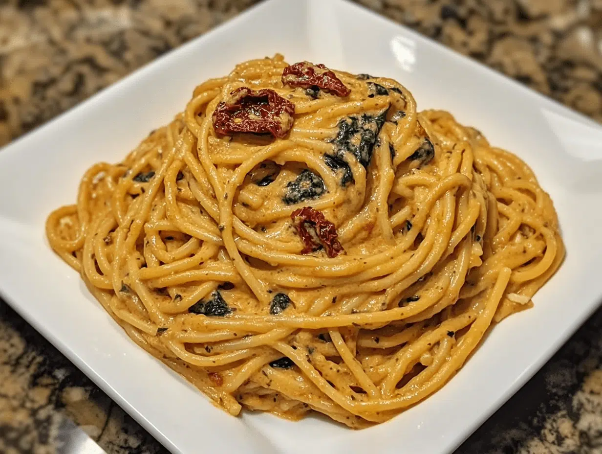 Spaghetti Spinach with Sun-Dried Tomato Cream Sauce | Creamy & Flavorful Pasta Dish