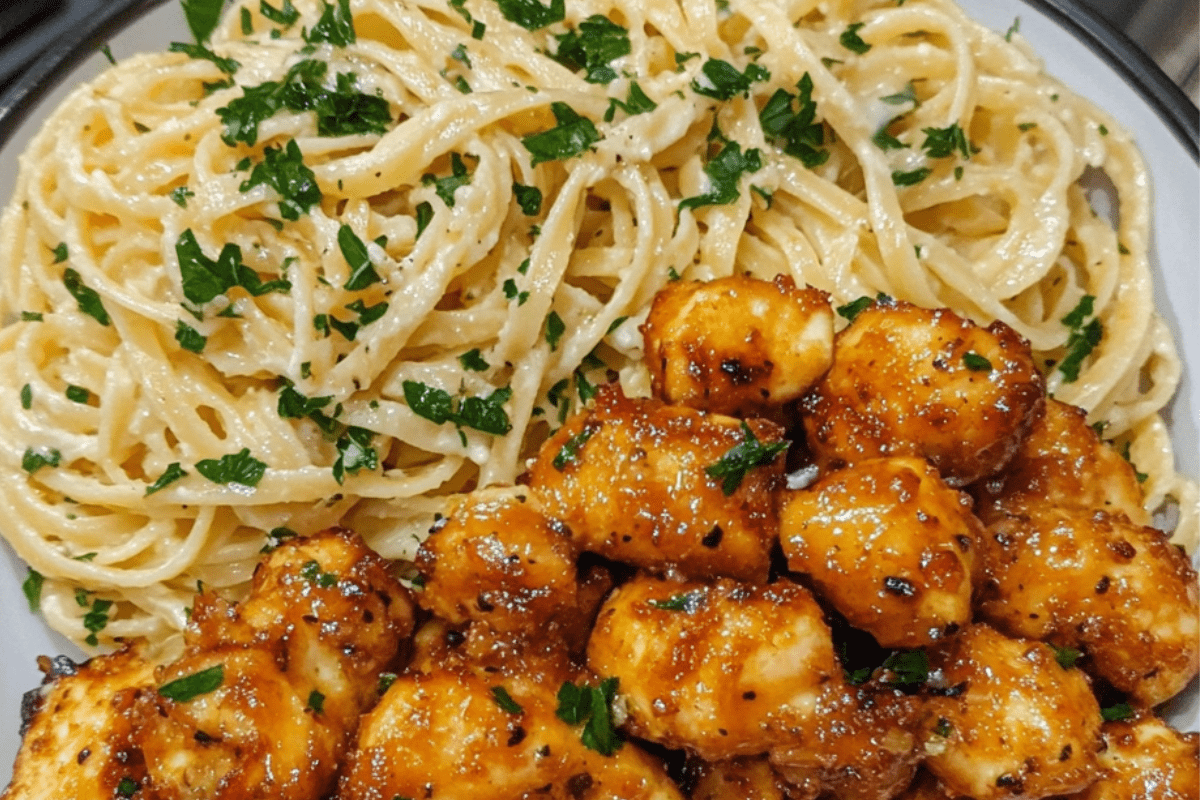 Lemon Garlic Butter Chicken Bites with Savory Parmesan Linguine