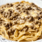 Creamy Cheesy Garlic Butter Linguine with Savory Beef | Rich & Flavorful Pasta Dish