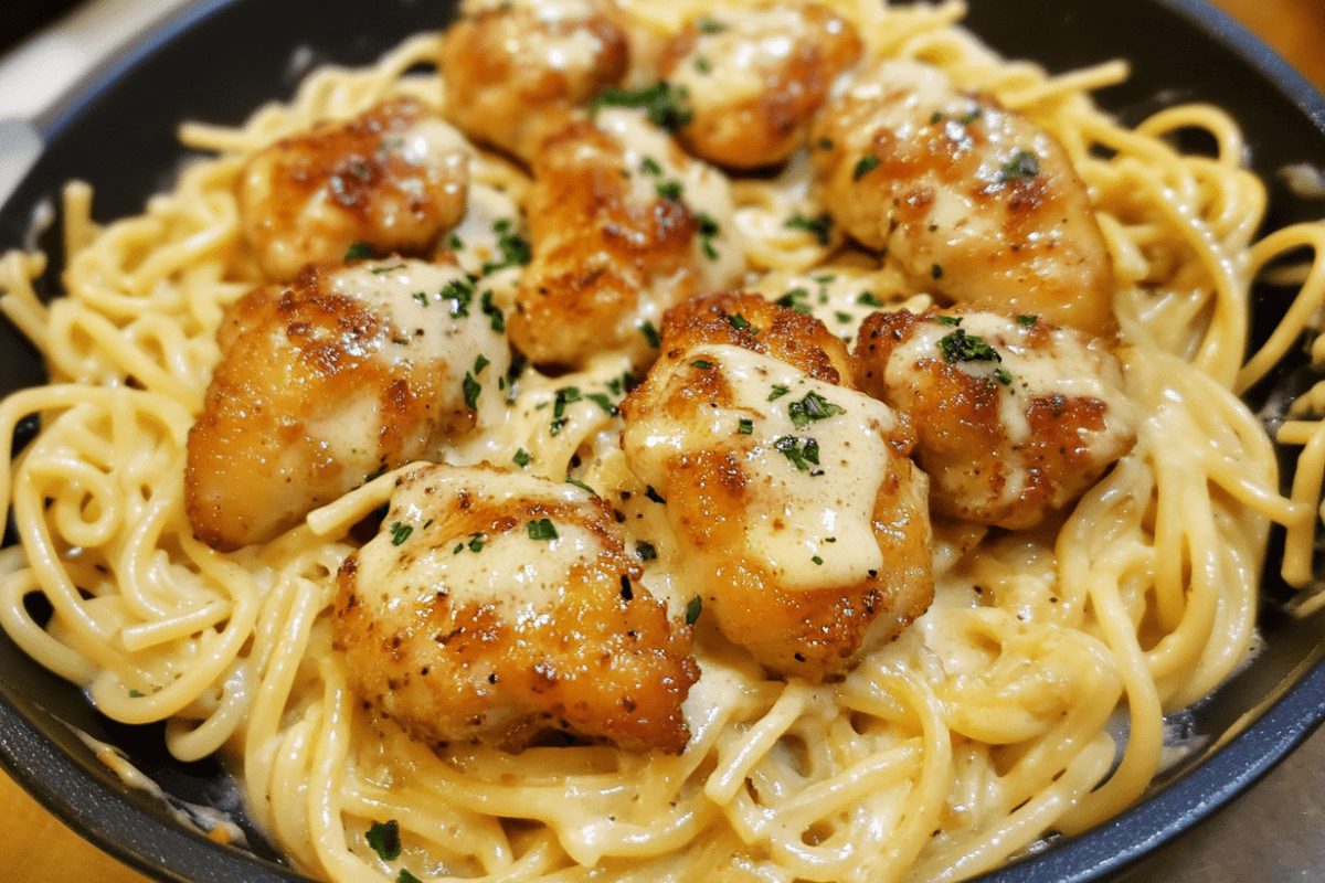 Garlic Butter Chicken Bites with Creamy Parmesan Pasta | Savory & Comforting Meal