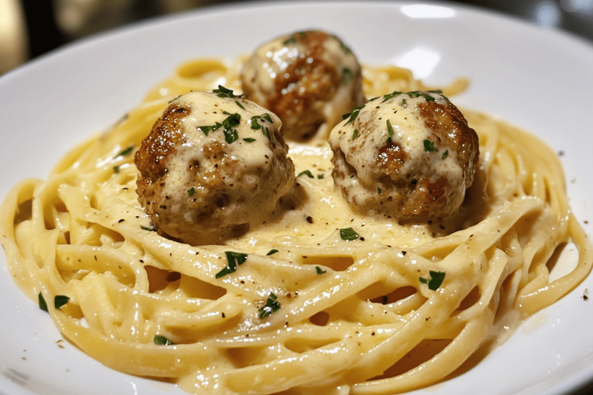 Garlic Butter Meatballs over Creamy Parmesan Linguine | Savory & Hearty Dinner