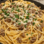 Creamy Cheesy Garlic Butter Linguine with Savory Beef