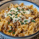 Creamy Cheesy Garlic Butter Bowtie Pasta with Savory Beef | Rich & Flavorful Pasta Dish