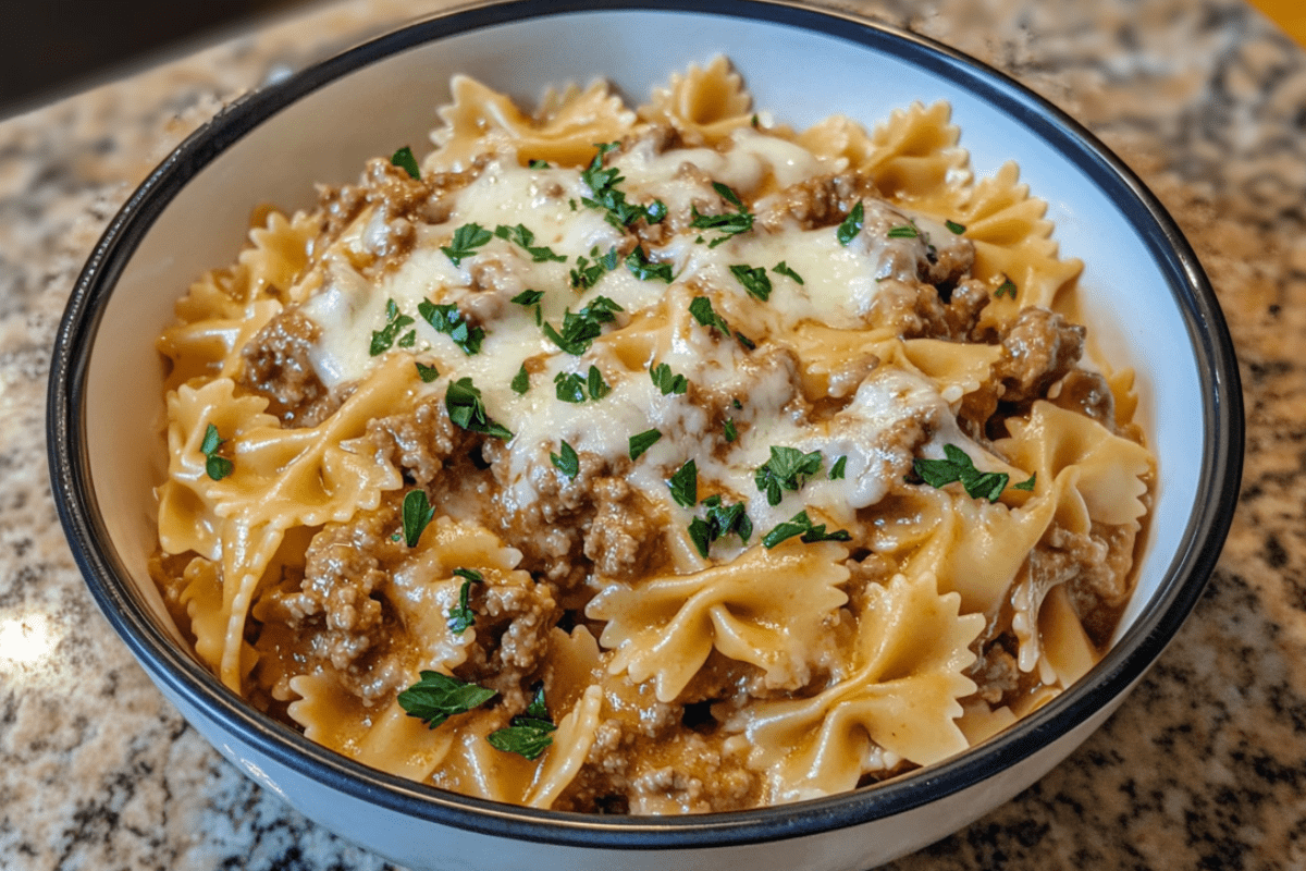 Creamy Cheesy Garlic Butter Bowtie Pasta with Savory Beef | Rich & Flavorful Pasta Dish