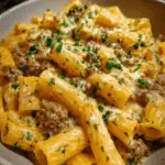 Cajun Garlic Butter Beef with Creamy Cheddar Bowtie Pasta