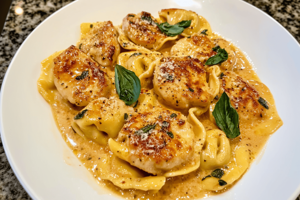 Creamy Marry Me Chicken served with tender tortellini, creating a rich, flavorful pasta dish.