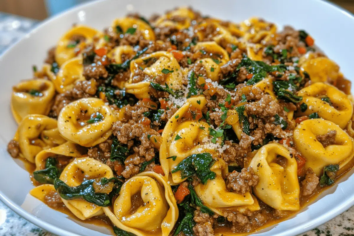 Garlic Butter Beef and Spinach Tortellini | Savory and Creamy Pasta Dish