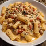 Velveeta Beef Rigatoni Pasta with Cheesy Cream Sauce