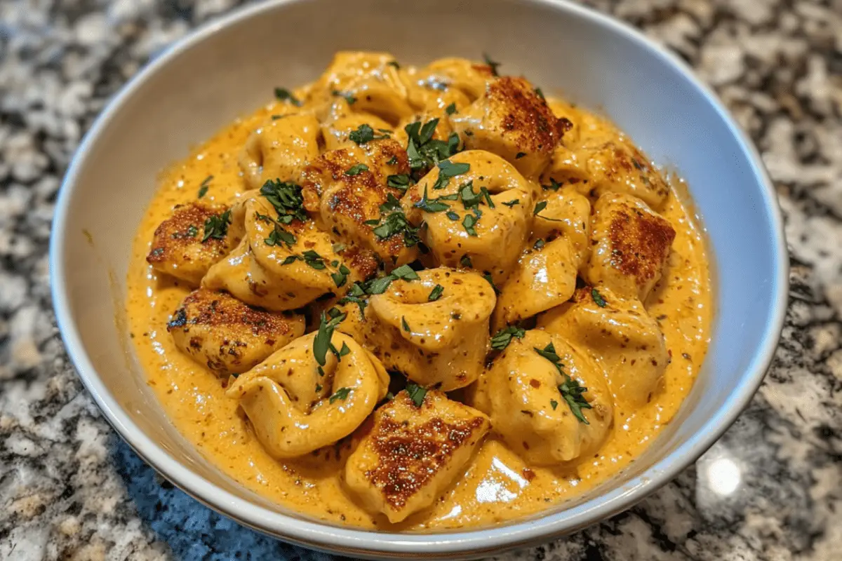Cajun Chicken Tortellini with Garlic Sauce