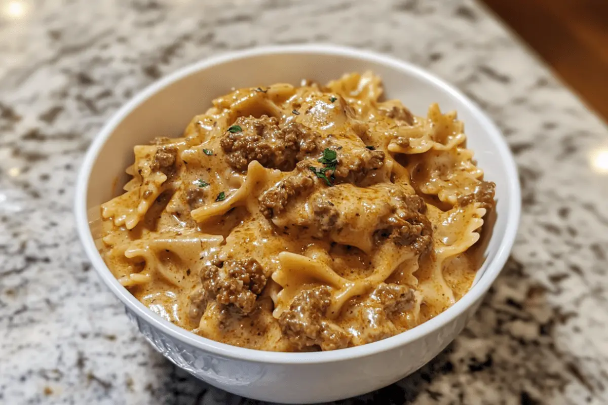 Creamy Italian Cajun Beef and Bowtie Pasta Easy One-Pot Dinner