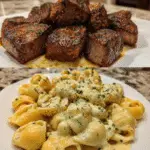 Cajun Steak Bites with Cheesy Garlic Shell Pasta Skillet