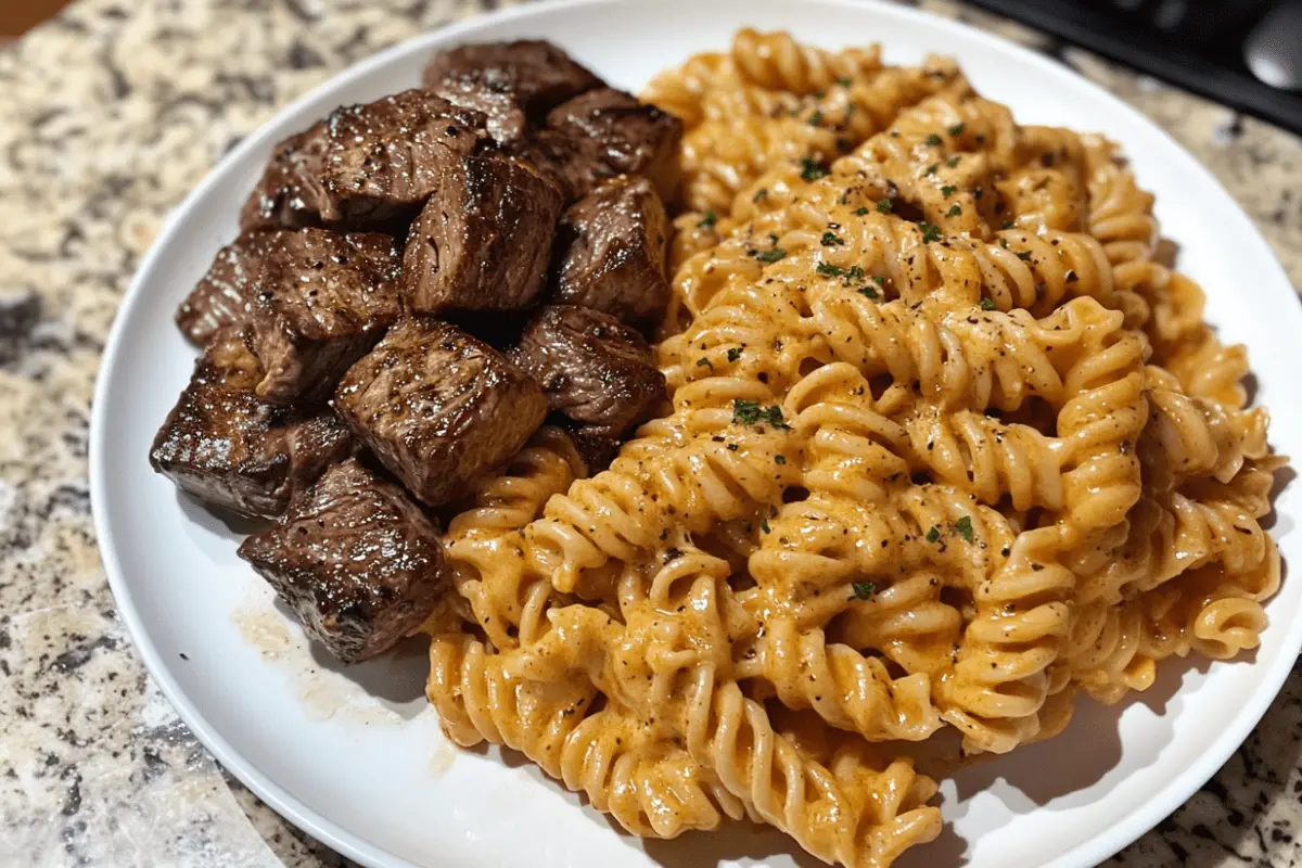 One-Pan Steak Bites & Cheesy Garlic Butter Noodles