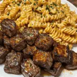 Garlic Butter Steak Bites & Spicy Cajun Alfredo Twisted Pasta
