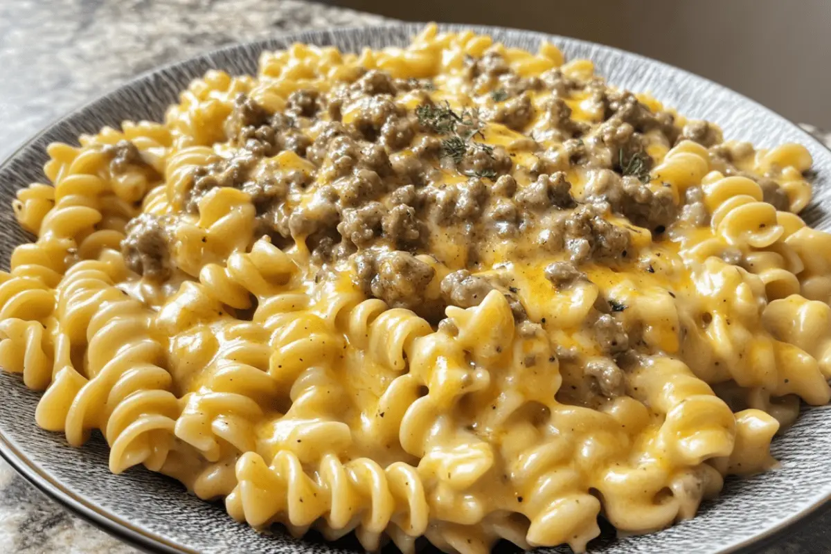 Creamy Cajun Three Cheese Rotini with Spicy Beef – Bold & Cheesy Pasta Recipe