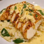 Creamy Garlic Chicken with Parmesan Rice and Spinach