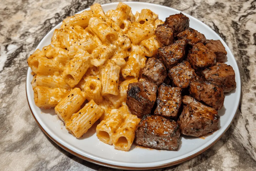 Cajun Steak Tips in Cheesy Rigatoni Parmesan Sauce – Bold & Creamy Pasta Dish