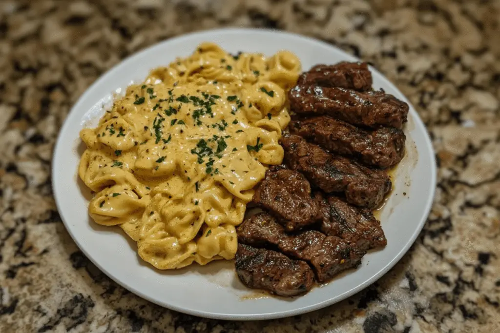 Creamy Velveeta Steak Tortellini with Garlic Sauce – Rich & Easy One-Pan Dinner