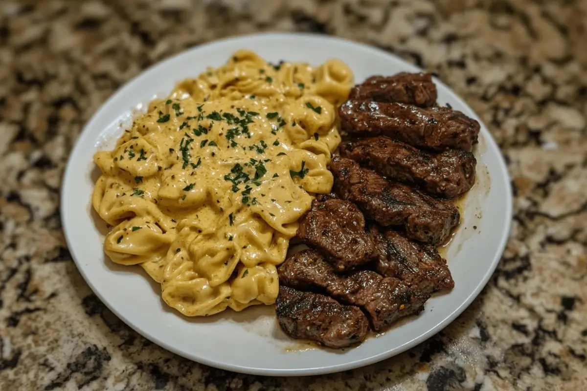 Creamy Velveeta Steak Tortellini with Garlic Sauce – Rich & Easy One-Pan Dinner