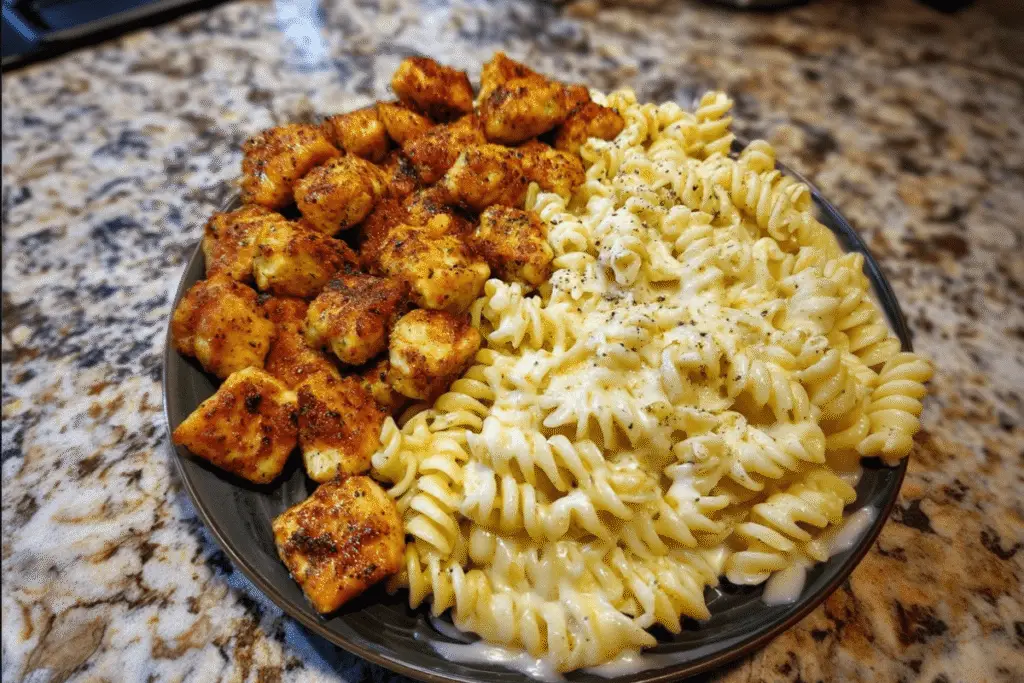 Garlic Parmesan Chicken Bites with Creamy Rotini