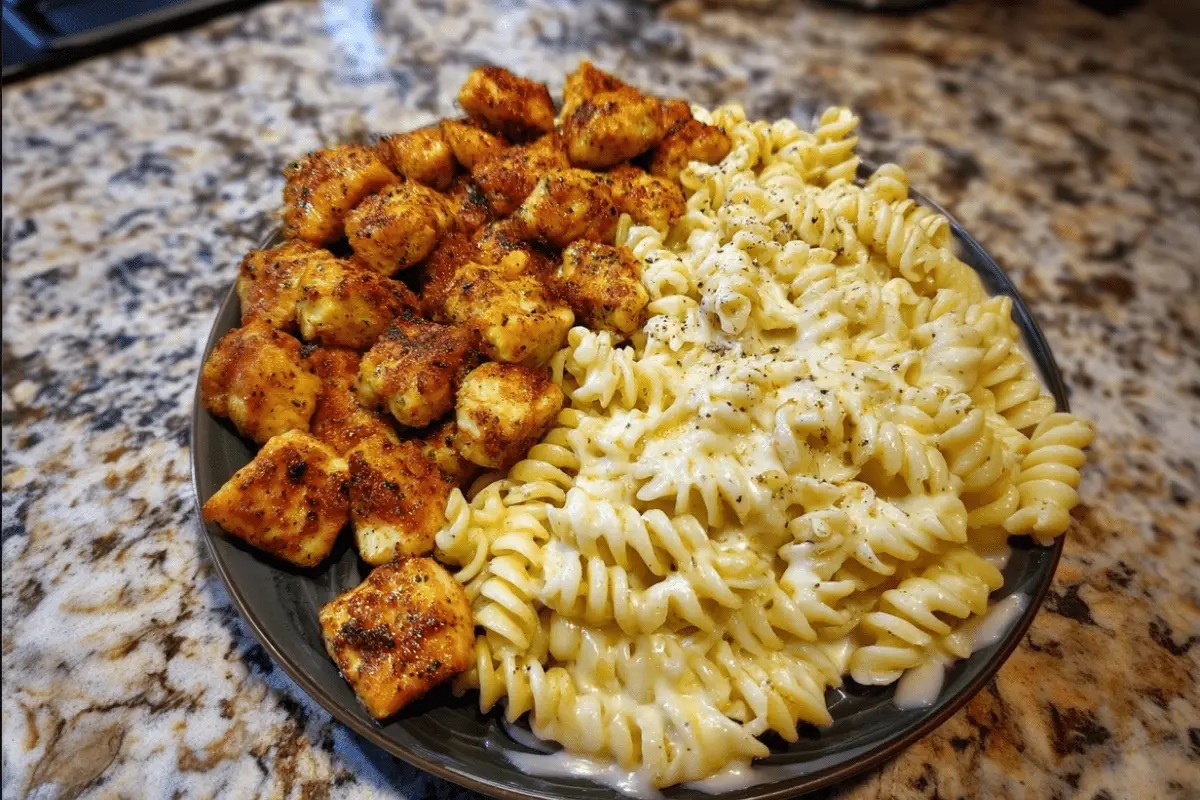 Garlic Parmesan Chicken Bites with Creamy Rotini