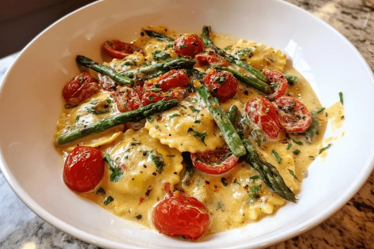 Ravioli with Tomatoes, Asparagus, Garlic, and Herbs – Fresh & Flavorful Pasta