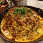 Cajun Beef Spaghetti in Creamy Three-Cheese Parmesan Sauce