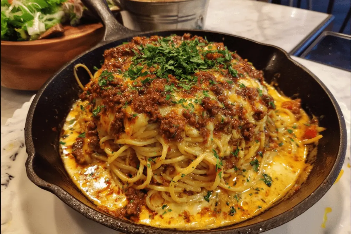 Cajun Beef Spaghetti in Creamy Three-Cheese Parmesan Sauce