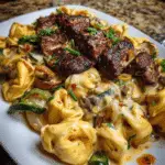 Cheesesteak Tortellini in Creamy Provolone Pepper Sauce