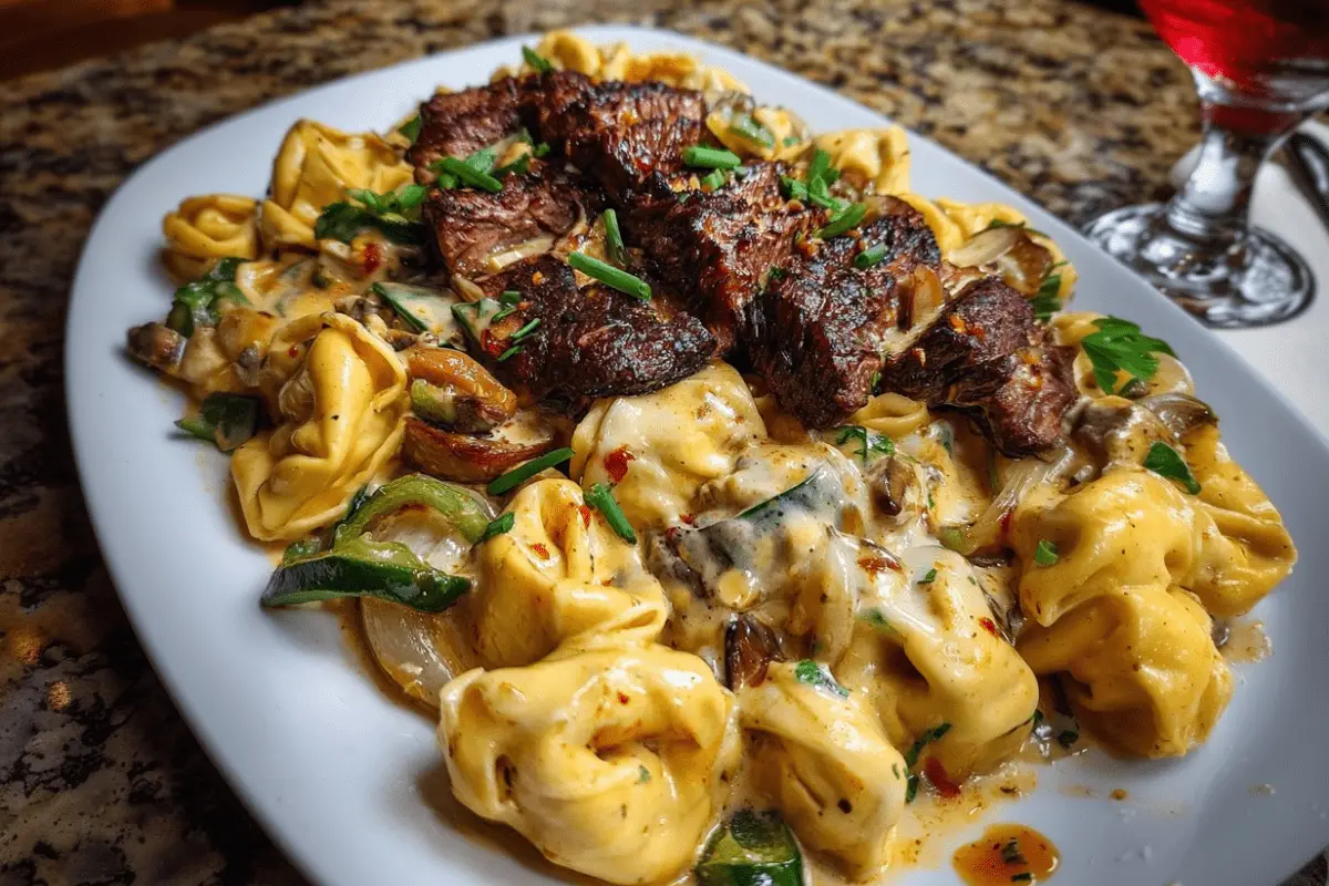 Cheesesteak Tortellini in Creamy Provolone Pepper Sauce