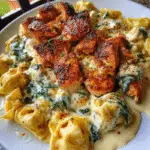 Cheesy Garlic Parmesan Chicken Tortellini with Spinach in Creamy Sauce