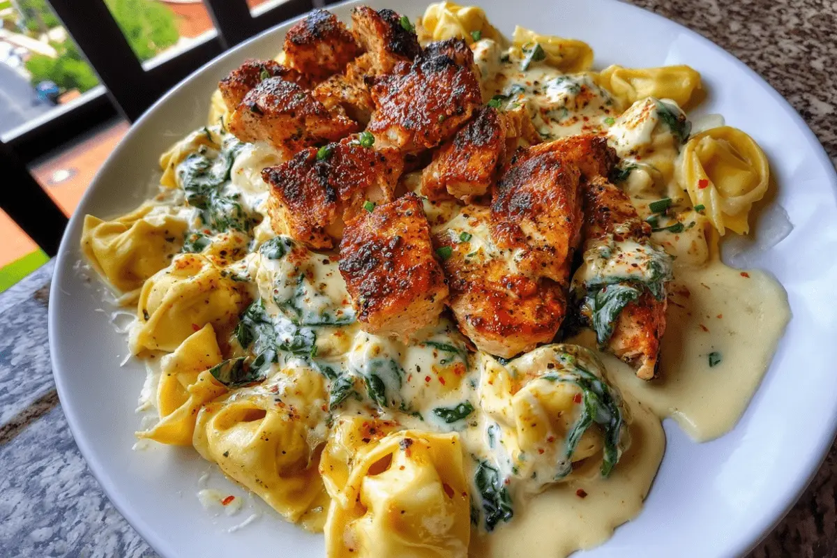 Cheesy Garlic Parmesan Chicken Tortellini with Spinach in Creamy Sauce