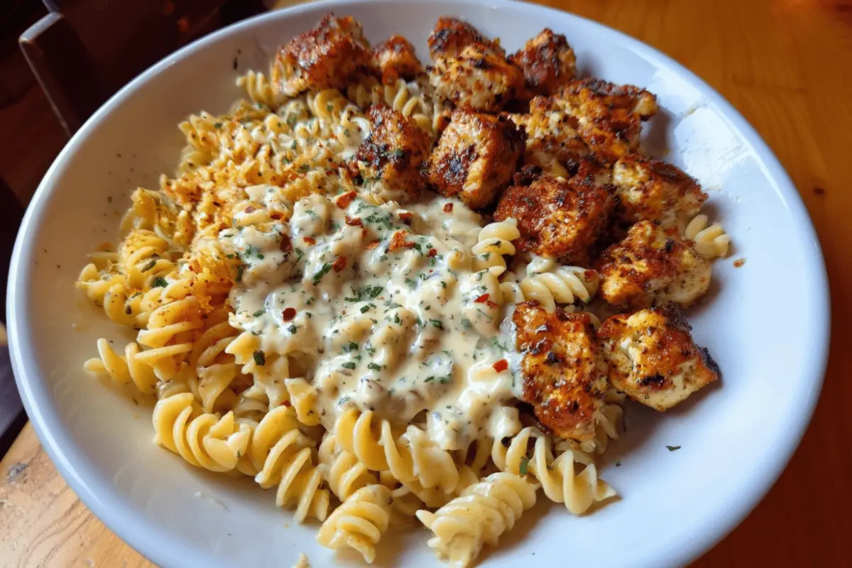 Creamy Cajun Alfredo Twisted Pasta with Garlic Butter Chicken Bites