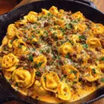 Creamy Cajun Beef Tortellini Stroganoff Skillet