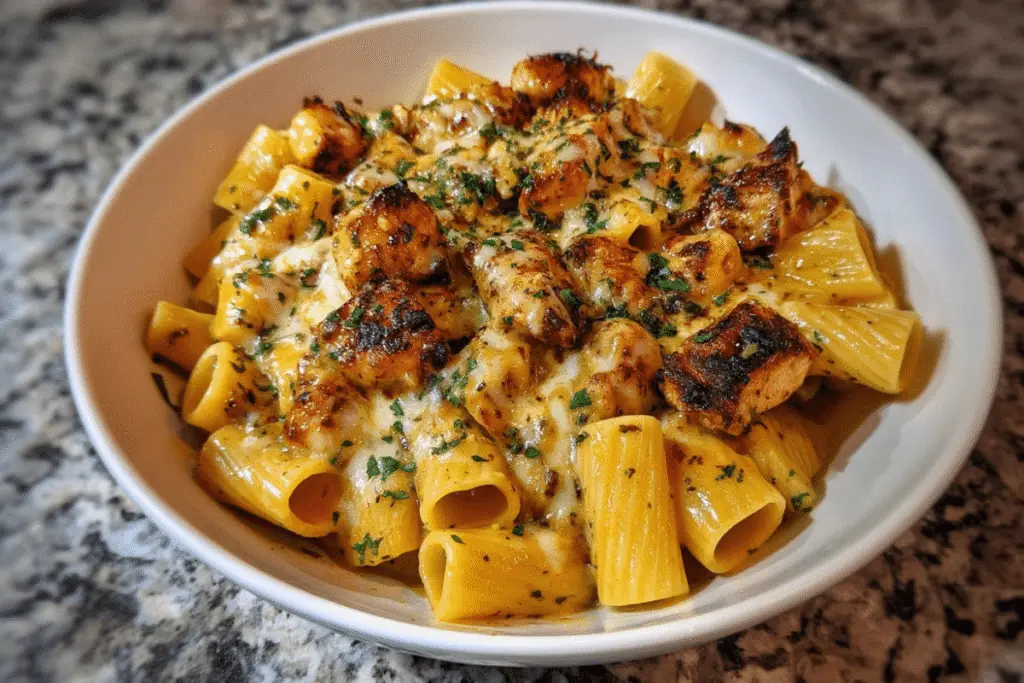 Creamy Cajun Chicken Rigatoni with Garlic Cheese Sauce