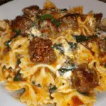 Creamy Garlic Butter Beef Bowtie Pasta with Italian Sausage & Spinach