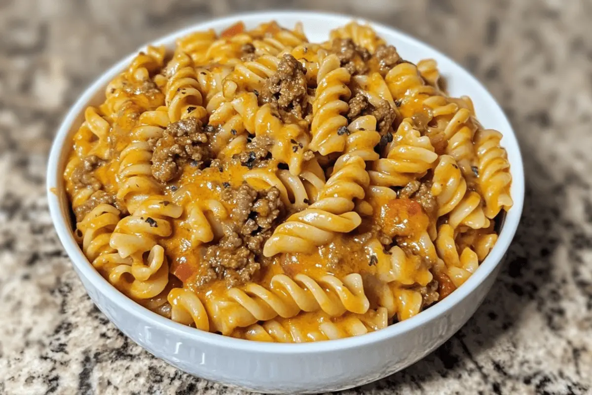 Creamy Velveeta Beef and Rotini Pasta