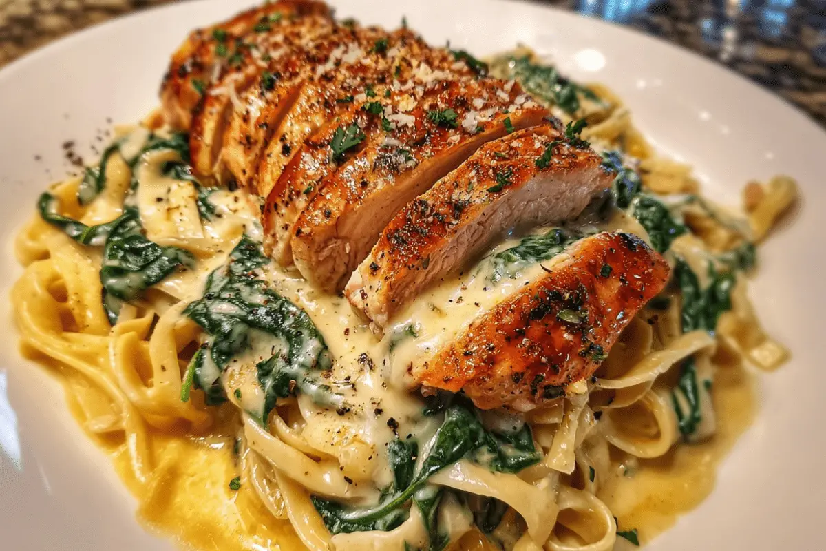 Garlic Butter Chicken with Spinach Alfredo