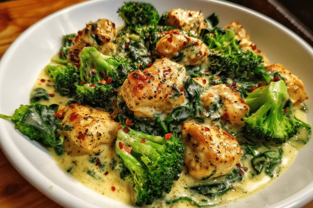 Garlic Chicken Spinach with Broccoli