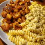 Honey Butter Garlic Chicken Bites with Creamy Alfredo Twisted Pasta