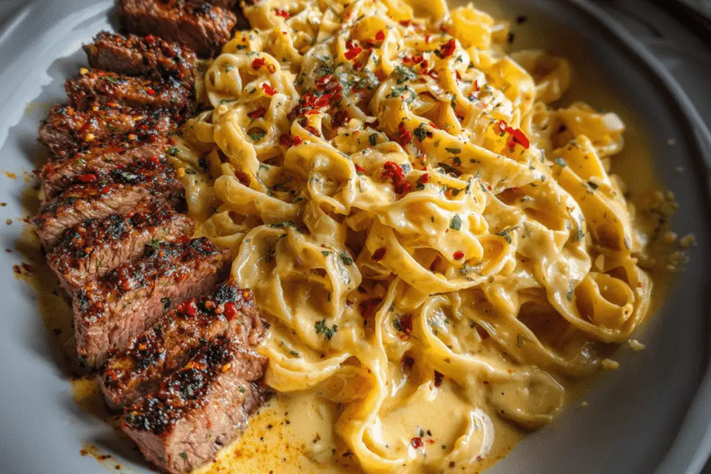 Spicy Cajun Steak with Parmesan Fettuccine Pasta