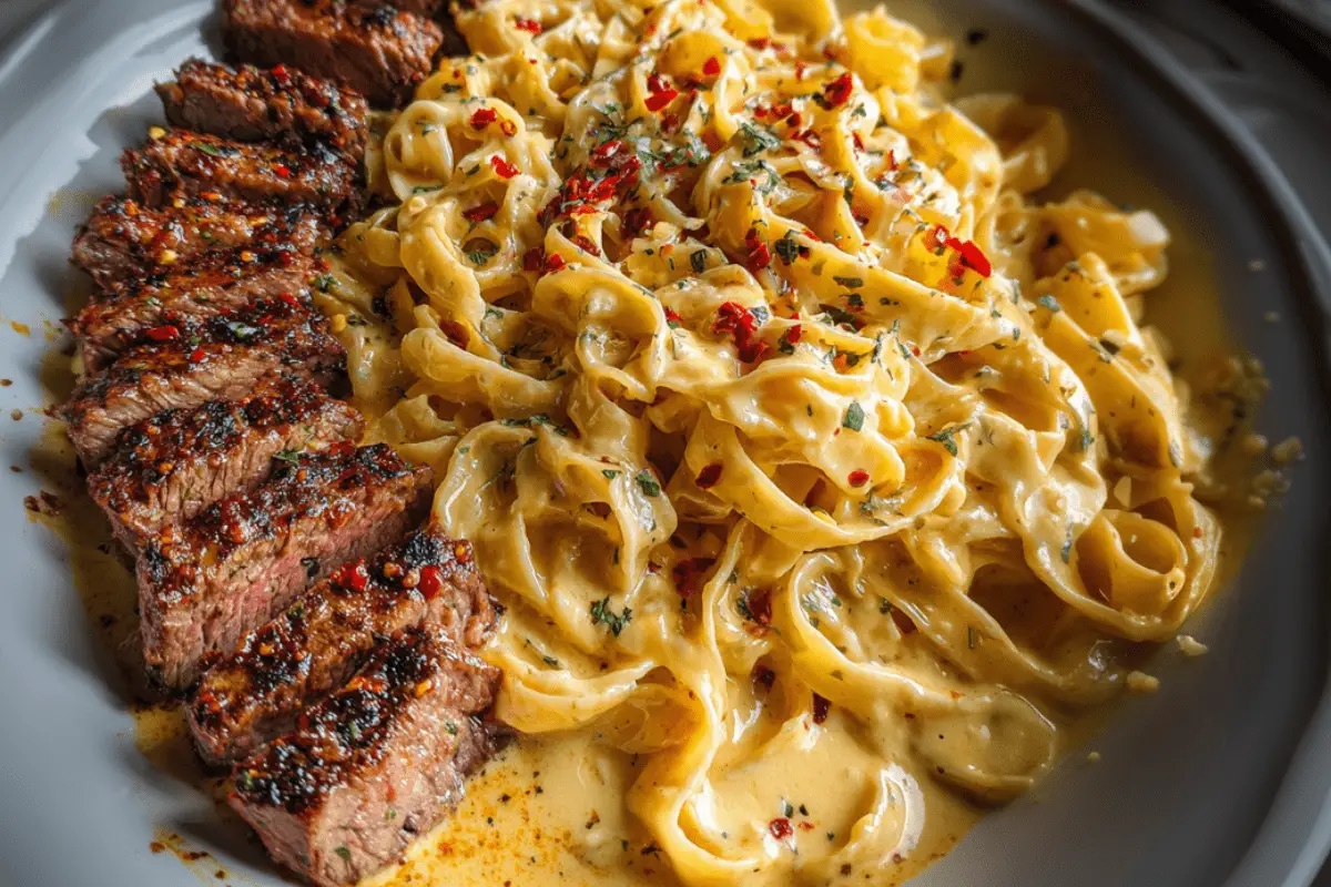 Spicy Cajun Steak with Parmesan Fettuccine Pasta