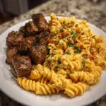 Spicy Ranch Alfredo Twisted Pasta with Garlic Butter Steak Bites