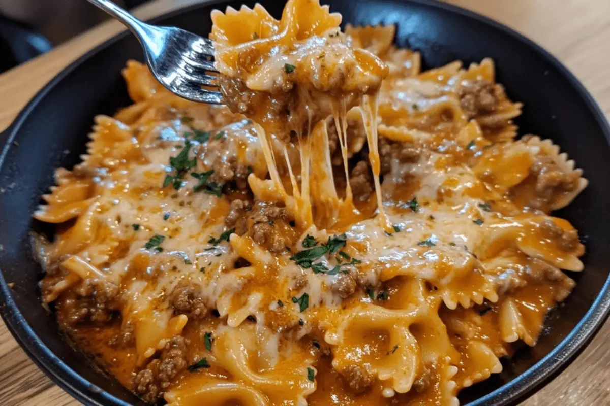 Velveeta Beef Bowtie Pasta with Creamy Rotel Cheese Sauce