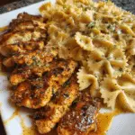Bowtie Pasta with Creamy Cajun Chicken and Mozzarella Cheese Sauce-min