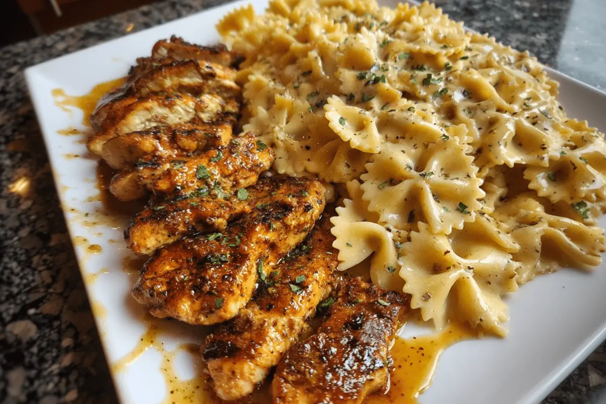 Bowtie Pasta with Creamy Cajun Chicken and Mozzarella Cheese Sauce-min