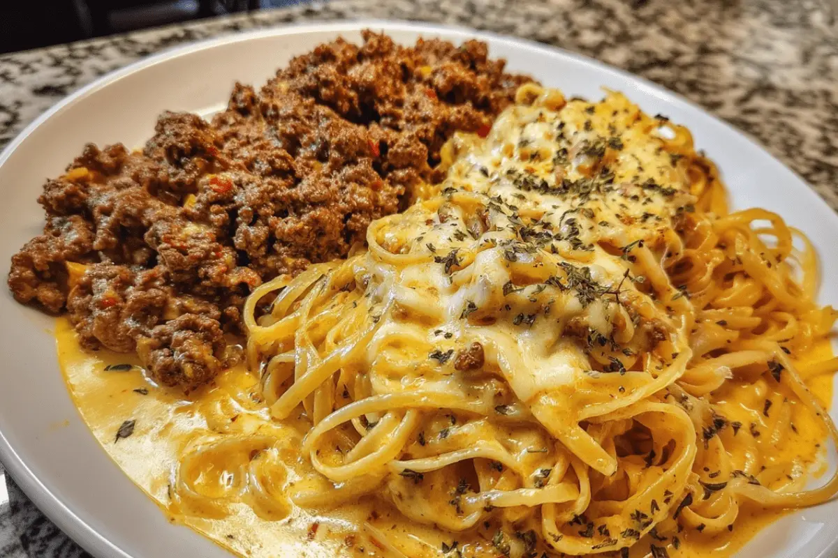 Cajun Beef Linguine in Creamy Velveeta Parmesan Garlic Sauce